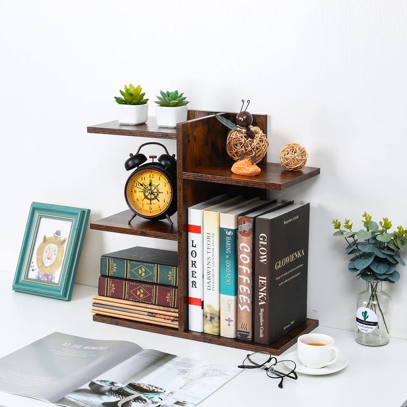 PAG Wood Desktop Shelf Small Bookshelf Desk Supplies Organizers and Accessories Storage Display Rack Office Decor for Women, Antique Brown - Image 5